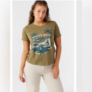 O’Neill Juniors Medium Coastal Cruiser Tee Olive Cotton Top NWT